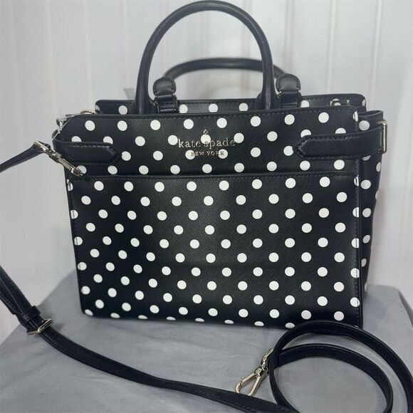 Kate Spade Polka Dot Satchel Black White Top Handle Bag Crossbody Purse NWT - Picture 3 of 8